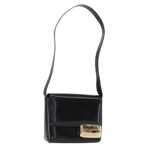 GUCCI Shoulder Bag Patent leather Black Gold 007 3444 0282 Auth ti3515